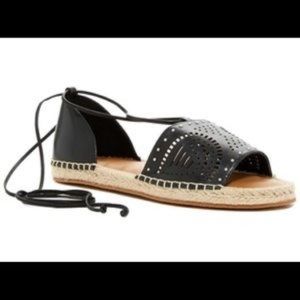 Black leather lace up espadrille sandals